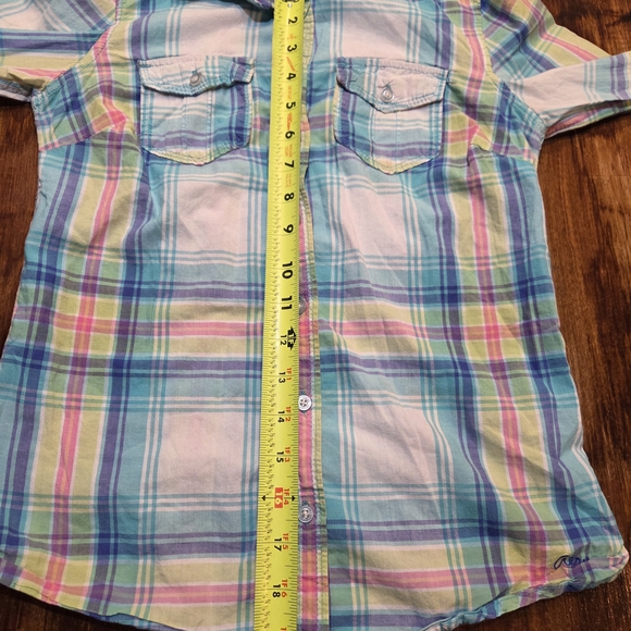 Y2k Aeropostal plaid button down shirt pink and blue size XS - Picture 5 of 10